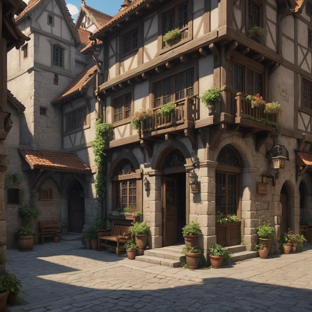 Medieval Street Corner in Luxurious Anime Style