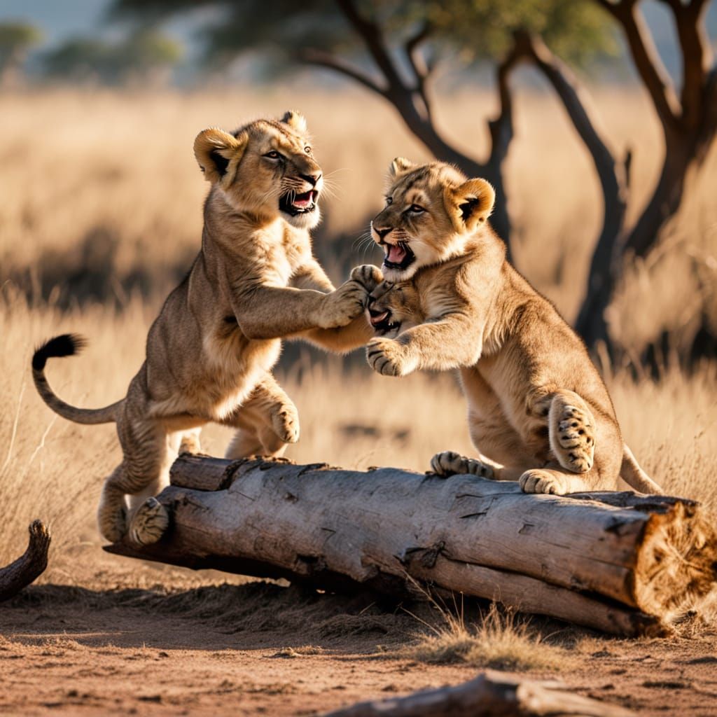 Lion Cubs Play Fighting: Wildlife Photography in Africa