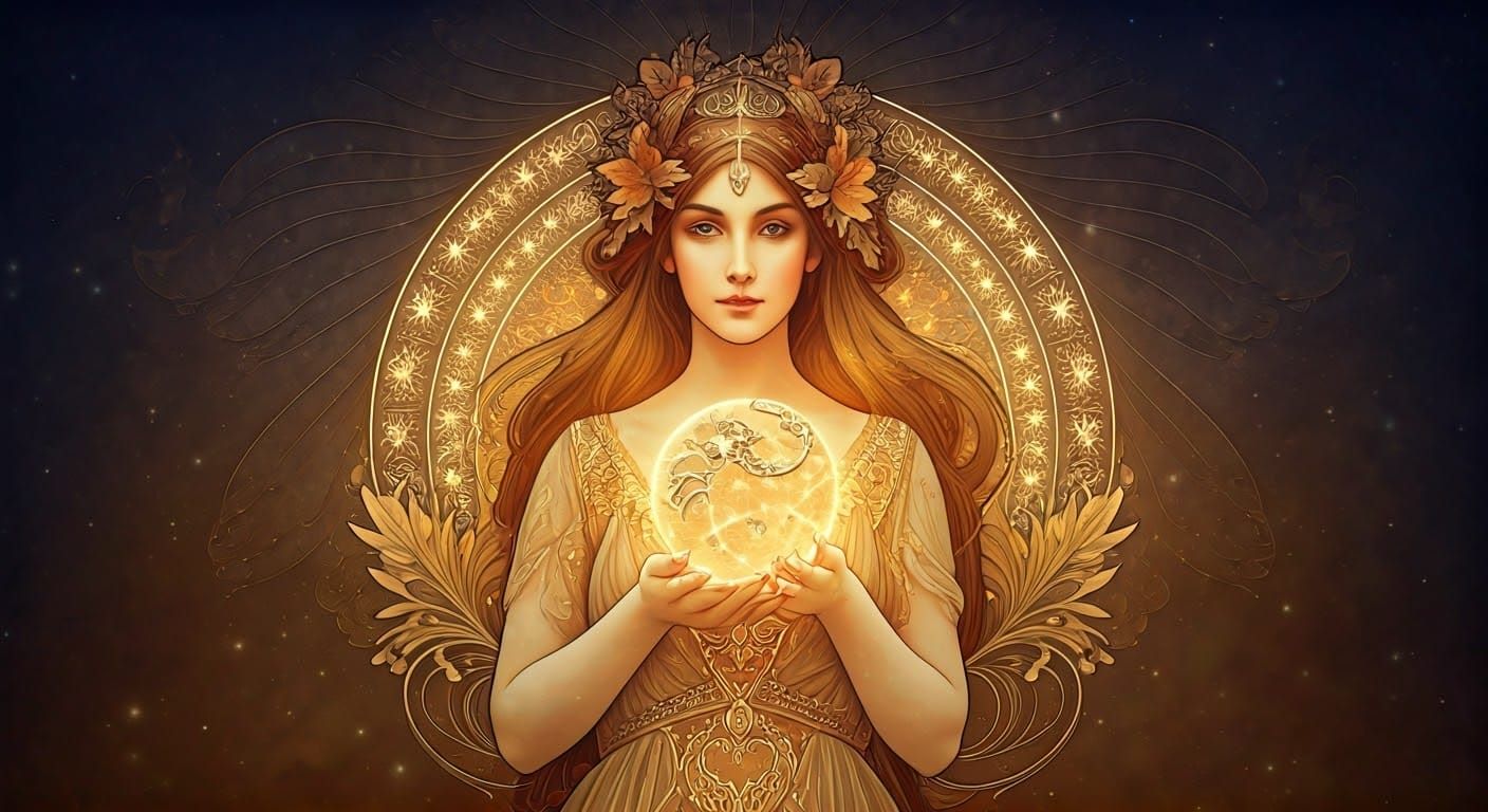 Art Nouveau Maiden with Scorpio Constellation