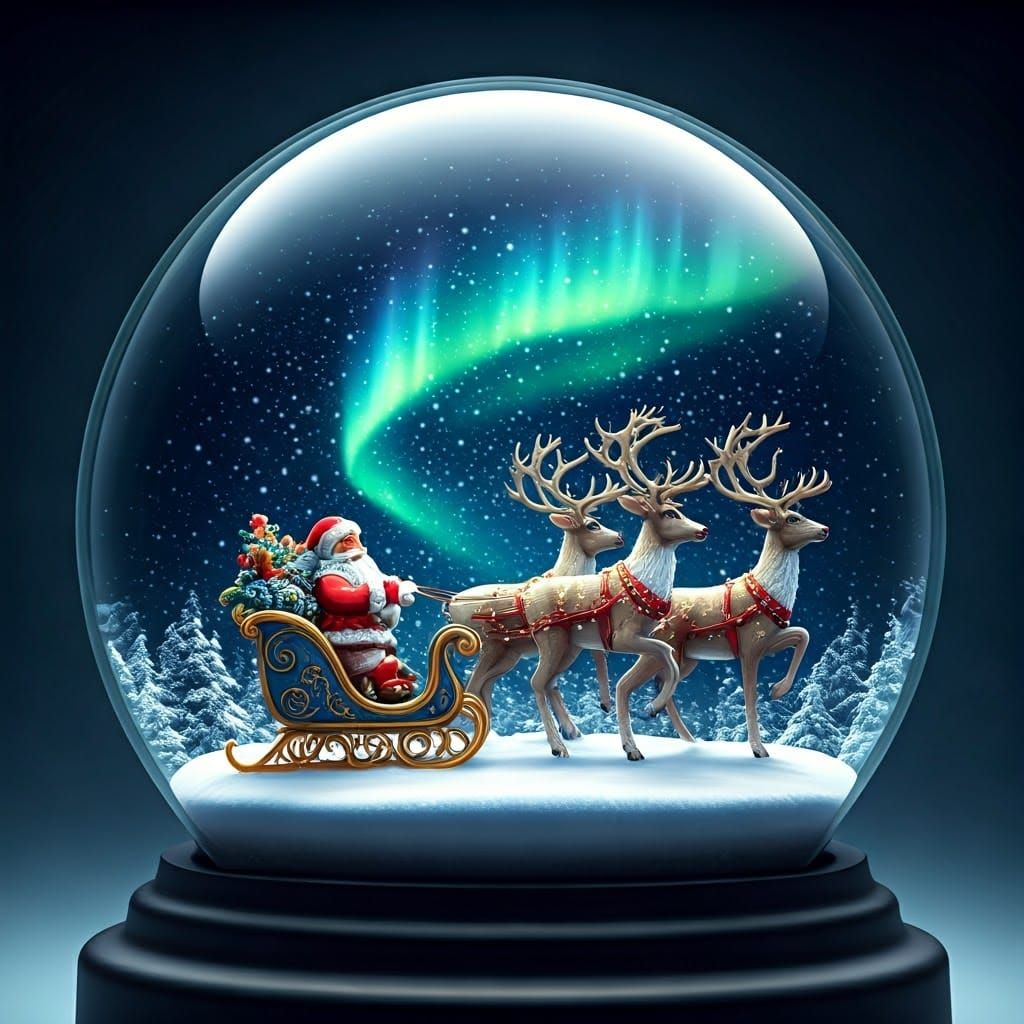 Santa's Sleigh in Moonlit Snow Globe