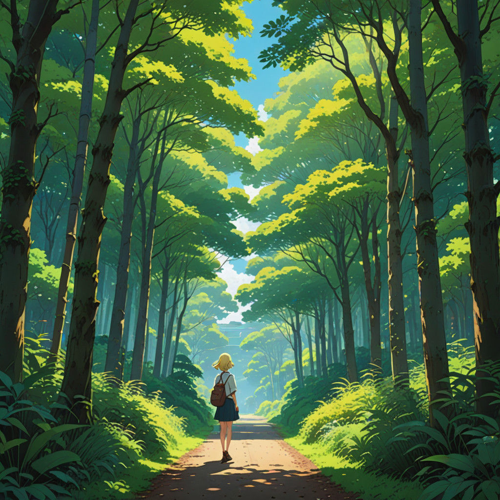 Serene Studio Ghibli-Inspired Anime Girl in Enchanting Fores...