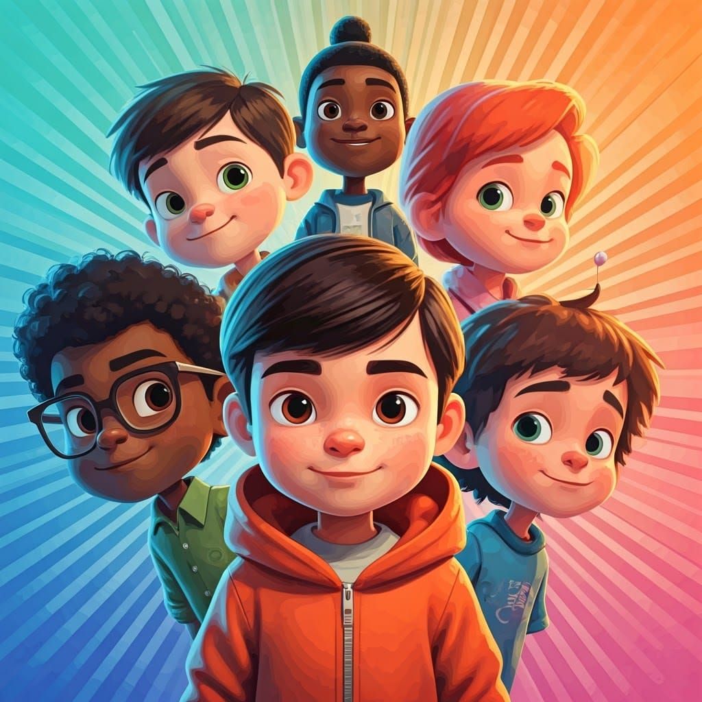 Diverse Children Avatars in Vibrant 3D Vector Art