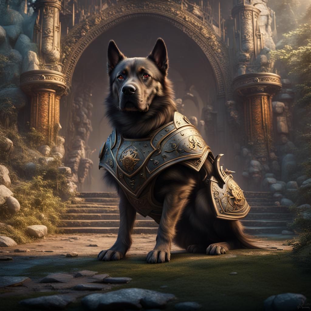 Large guard dog in fantasy setting