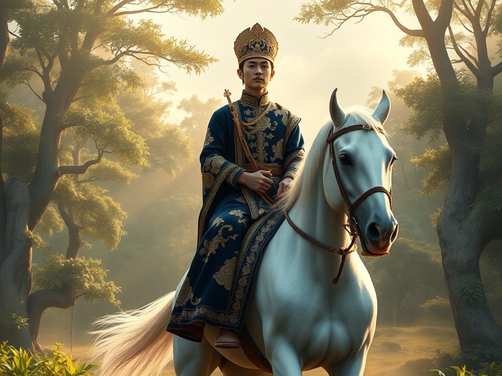 Prince on White Horse in Sundanese Forest