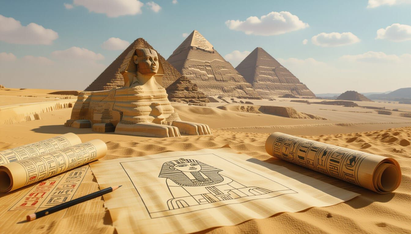 Ancient Egyptian Scene Drawn in Graphite