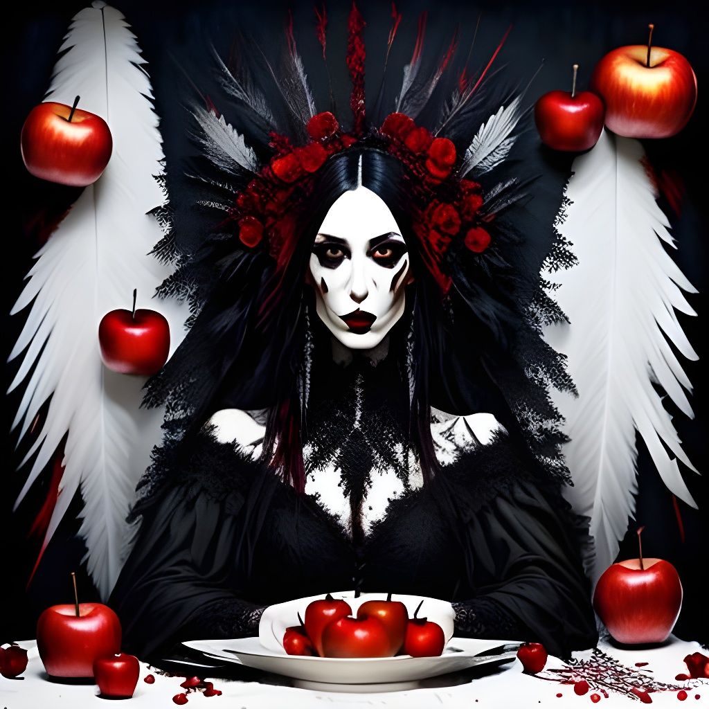 Still Life with Crow, Feathers and Apples