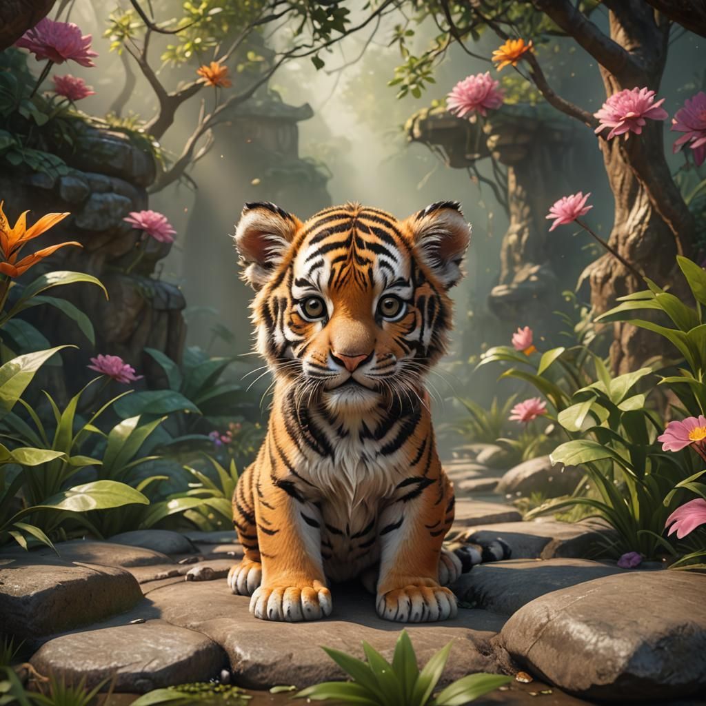 Adorable Baby Tiger in Detailed Digital Painting Style