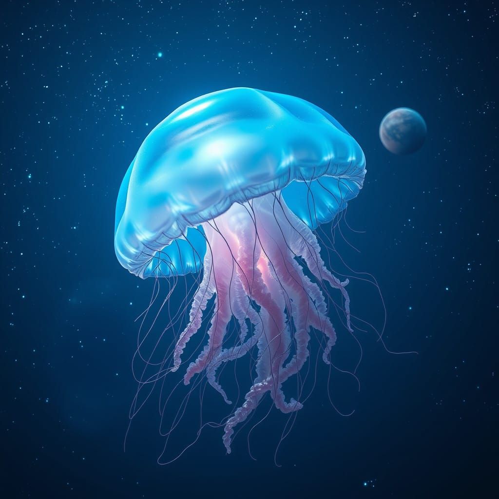 Majestic Translucent Jellyfish Illuminates Starry Indigo Sky
