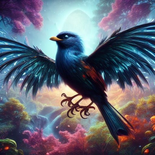 Iridescent Bird in Golden Light: Oil Painting