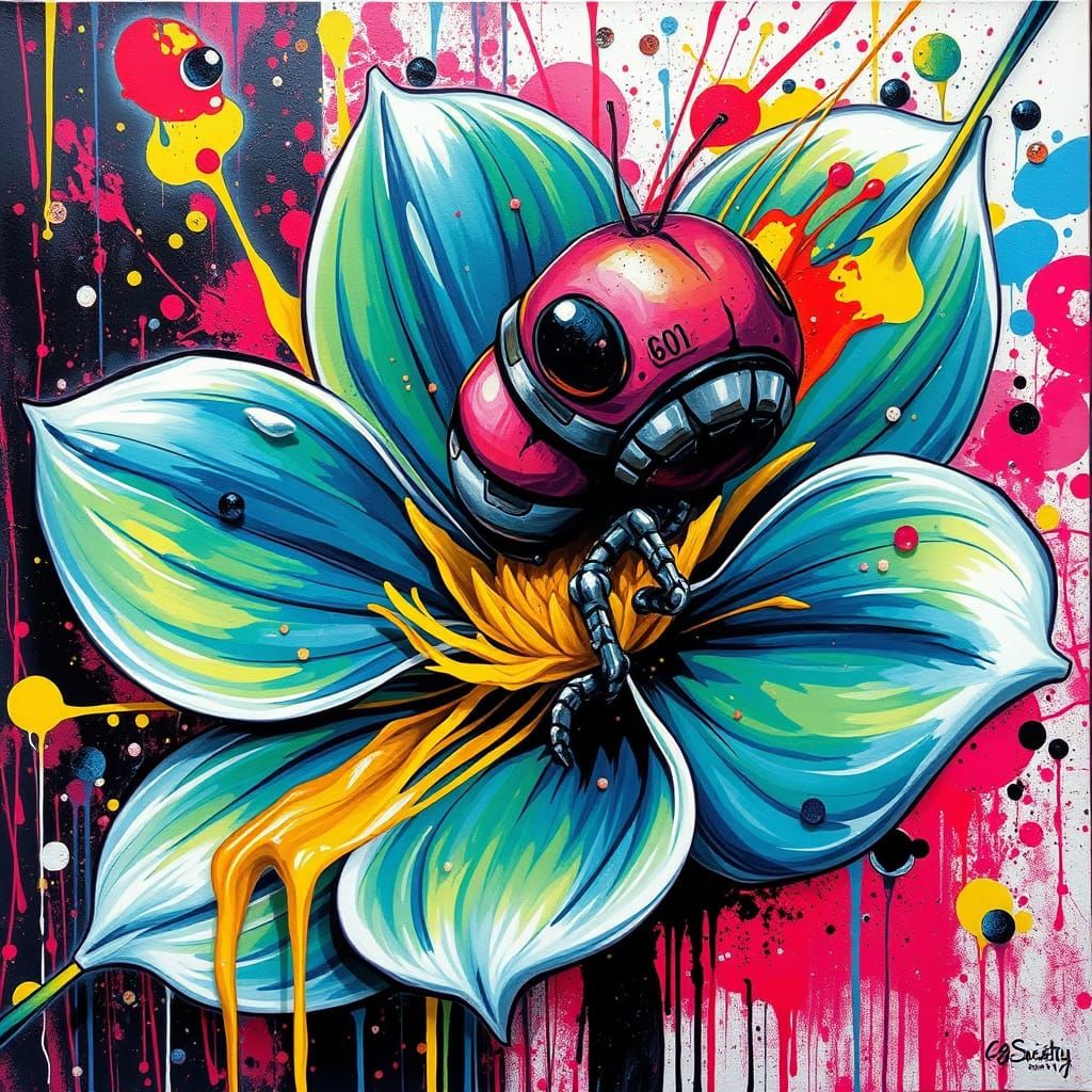 Bee Sleeping in Flower: Graffiti Art