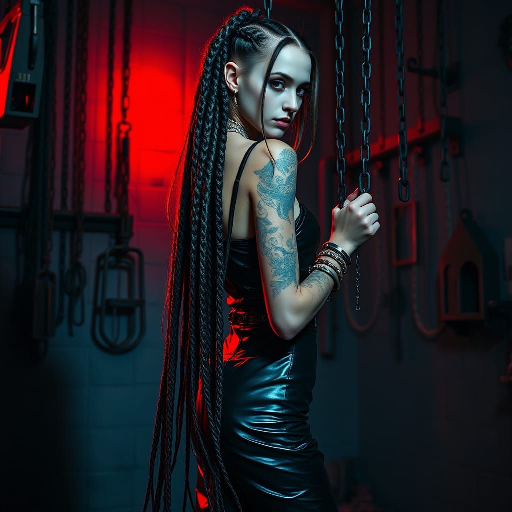 Hyperrealistic Vampire Woman in Dark Gothic Dungeon