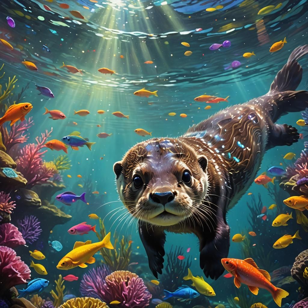 Enchanted Otter Underwater Hunt in Pastel Colors