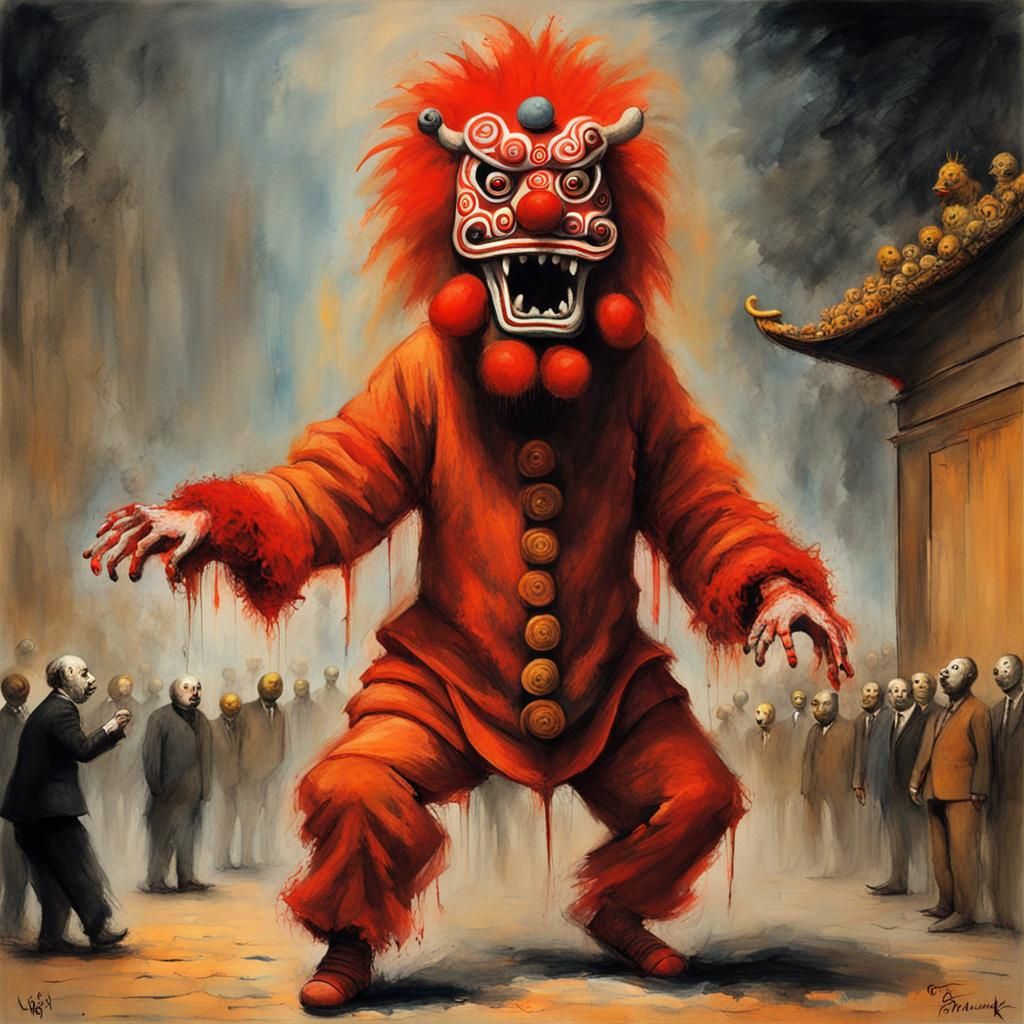 Lion Dance in Epic Impressionist Gouache Style