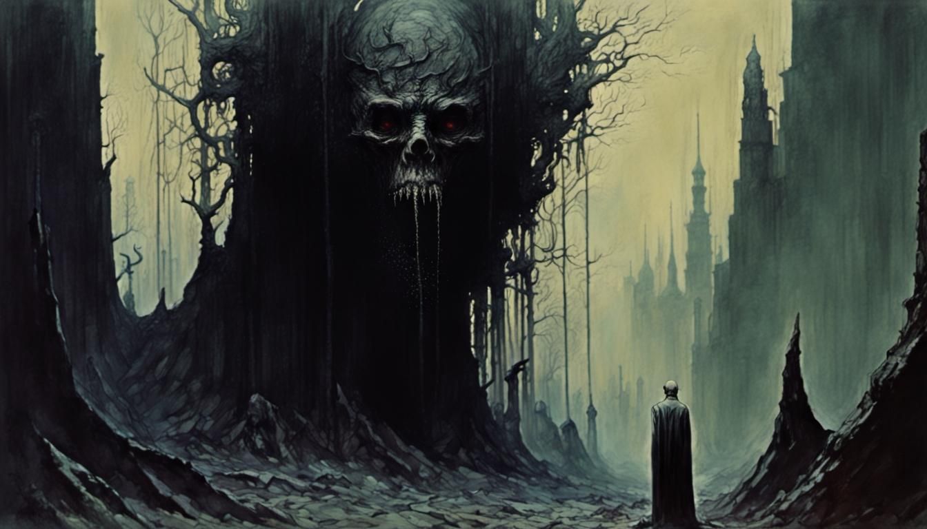 The writ+(blasphemous:1.3)+demonic+pox of ominous rage;flesh+demented admissions infernal.
Zdzisław Beksiński ;monochro...