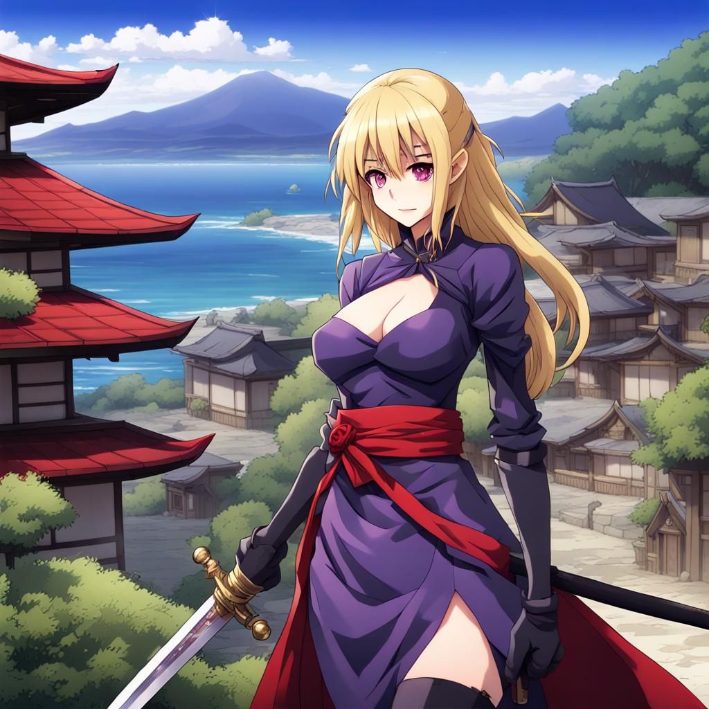 Anime Style Japanese Woman with Tanto Sword