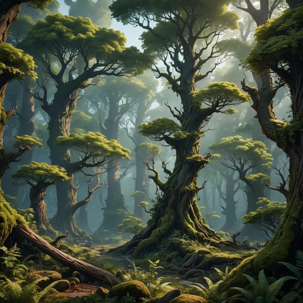 Detailed Forest Background in Matte Painting Style