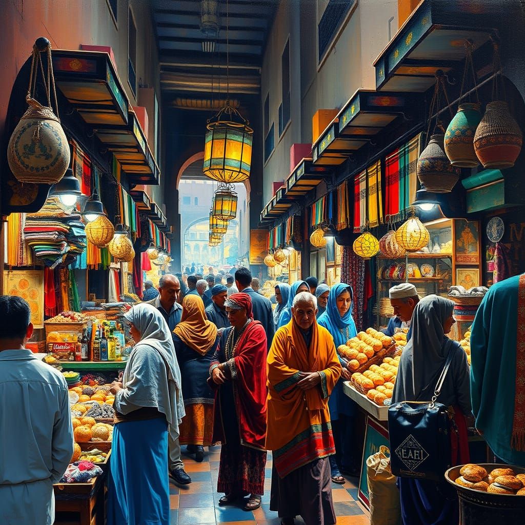 Vibrant Marrakech Marketplace in Expressive Brushstrokes