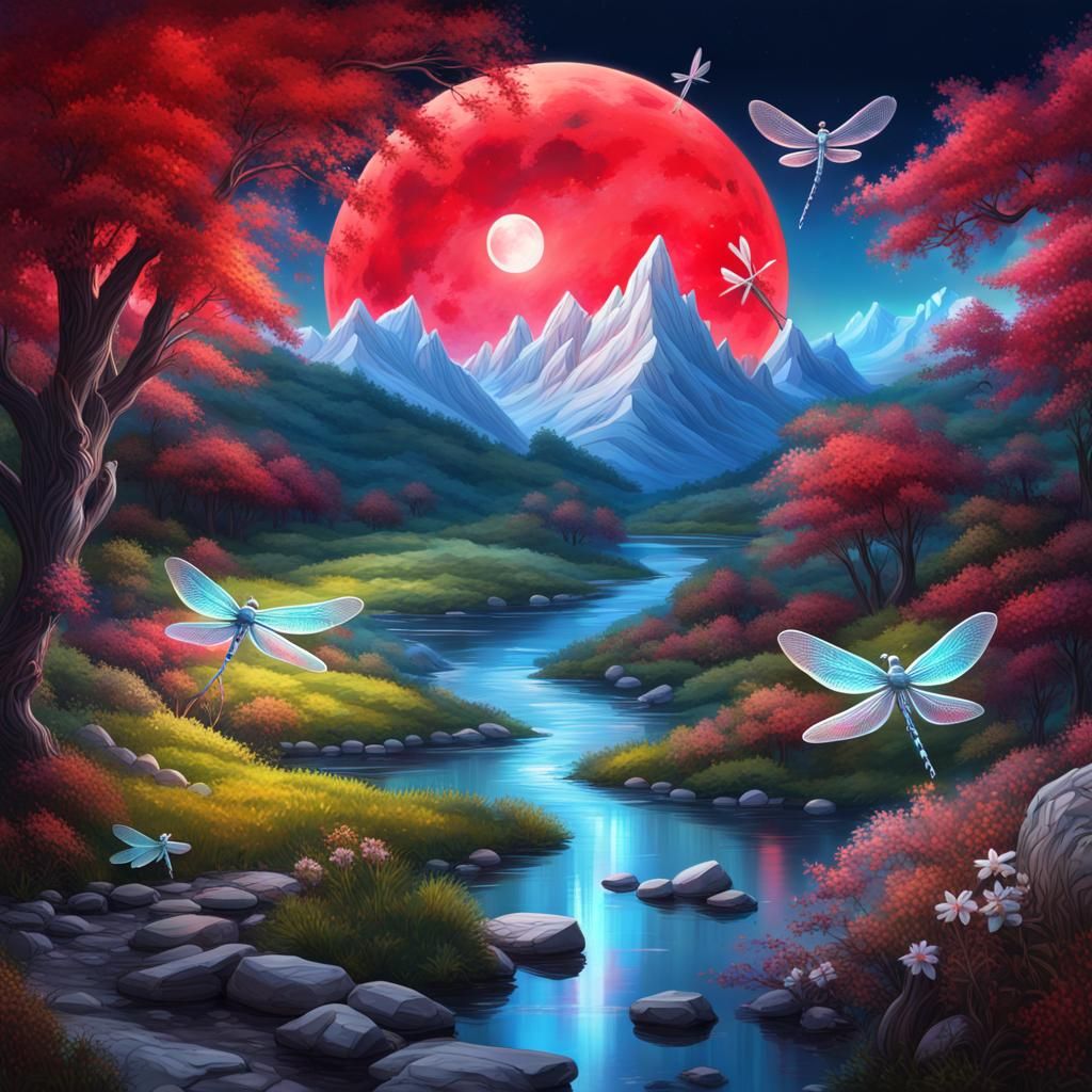 Dragonflies and Crystal Flowers in a Magical Wonderland