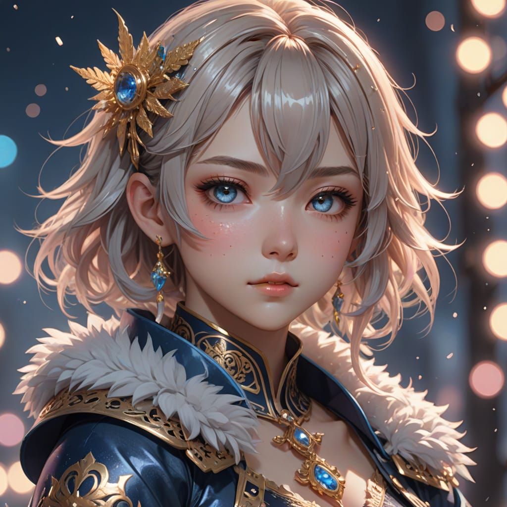 Gentle Anime Face in Pastel Colors with Golden Glow