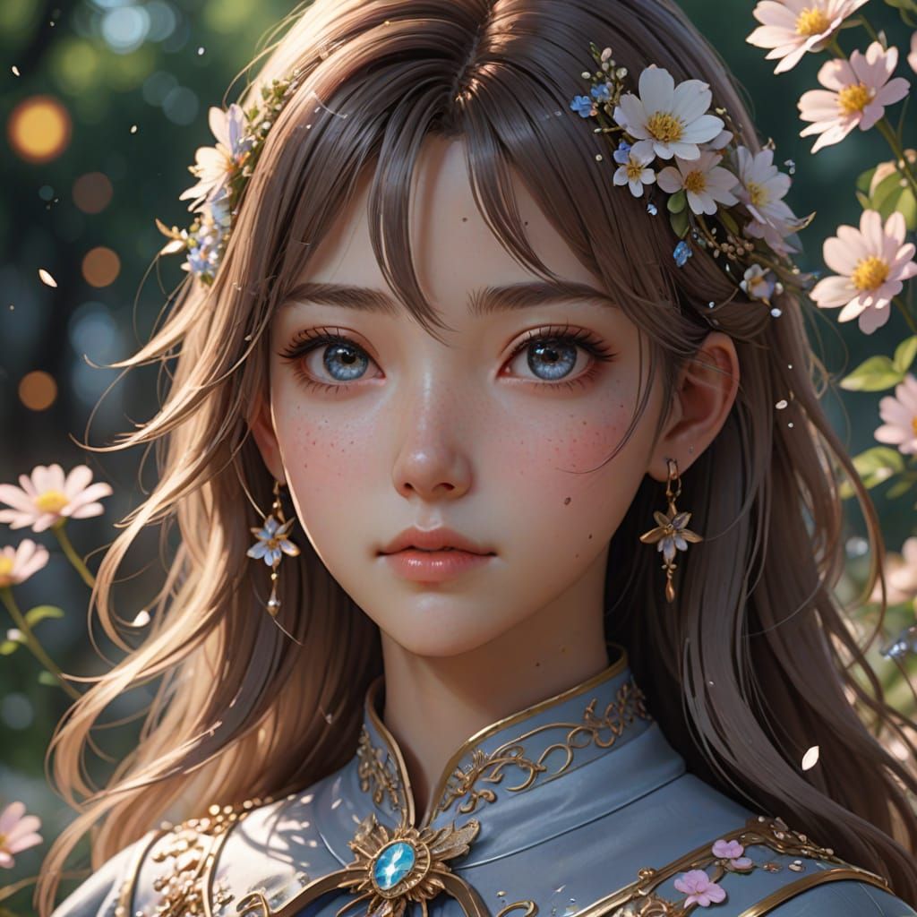 Gentle Anime Portrait in Pastel Colors: 3D Rendered Art