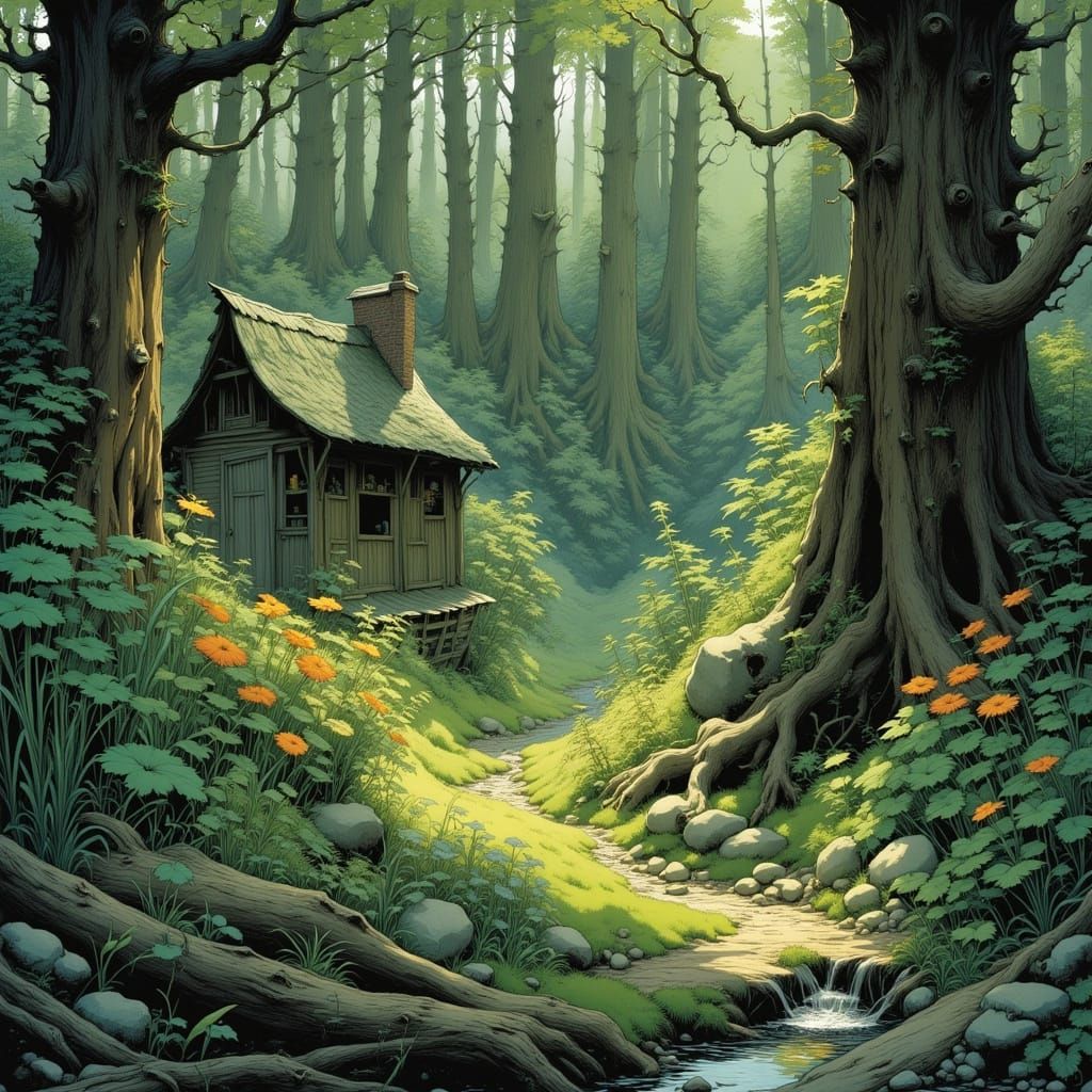 Lush Forest Scene with Diverse Wildlife in Digital Art