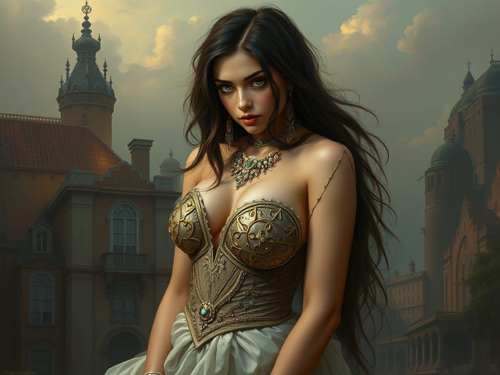 Gothic Bride in Medieval Castle Ruins