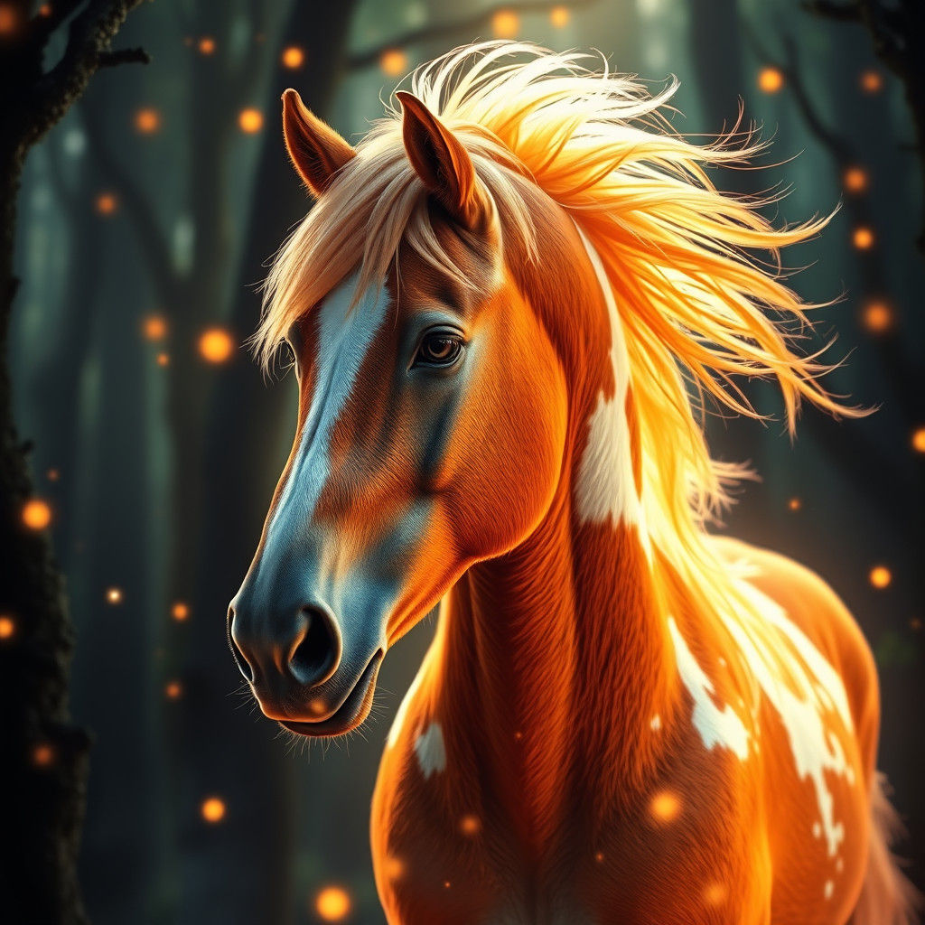 Mystical Roan Pony Basks in Ethereal Forest Glow