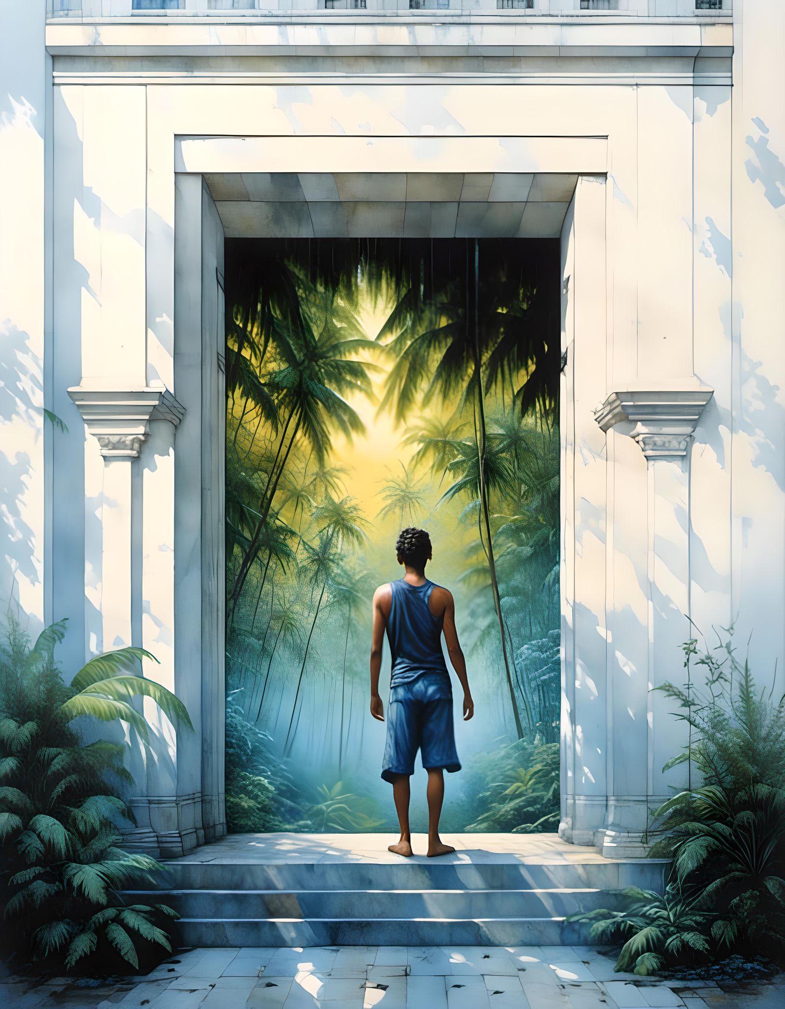 Hyperrealistic Interdimensional Portal in Tropical Forest