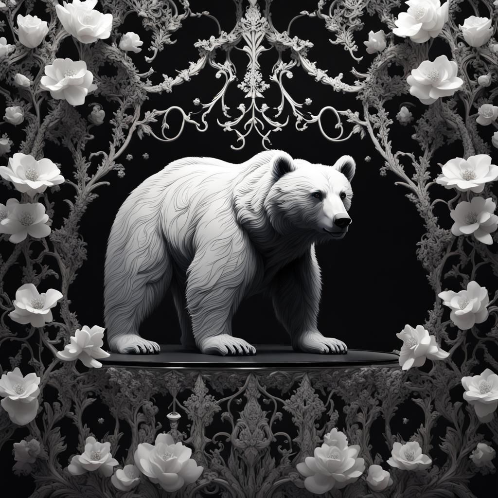 Fantastical Bear Silhouette with Intricate Filligree Flowers...