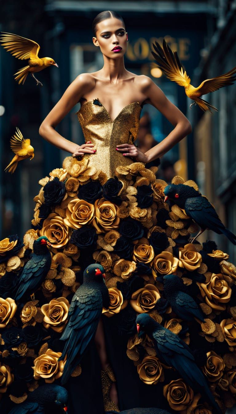 Golden Rose Dress: Vogue France Fashion Photography