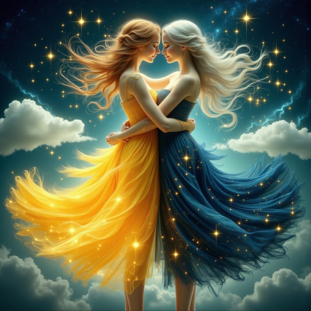 Twin Sisters Embrace, Sun and Moon Aura