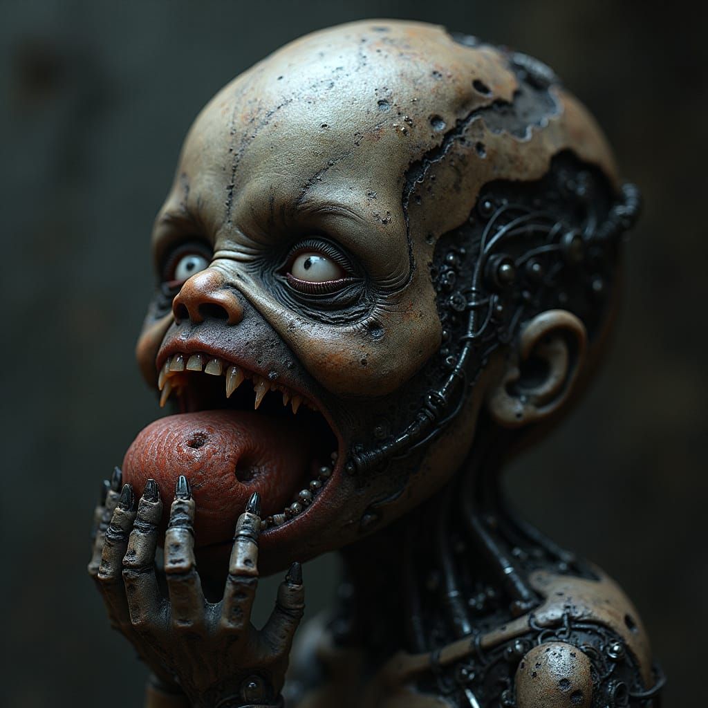 Biomechanical Zombie Abomination with Human Face