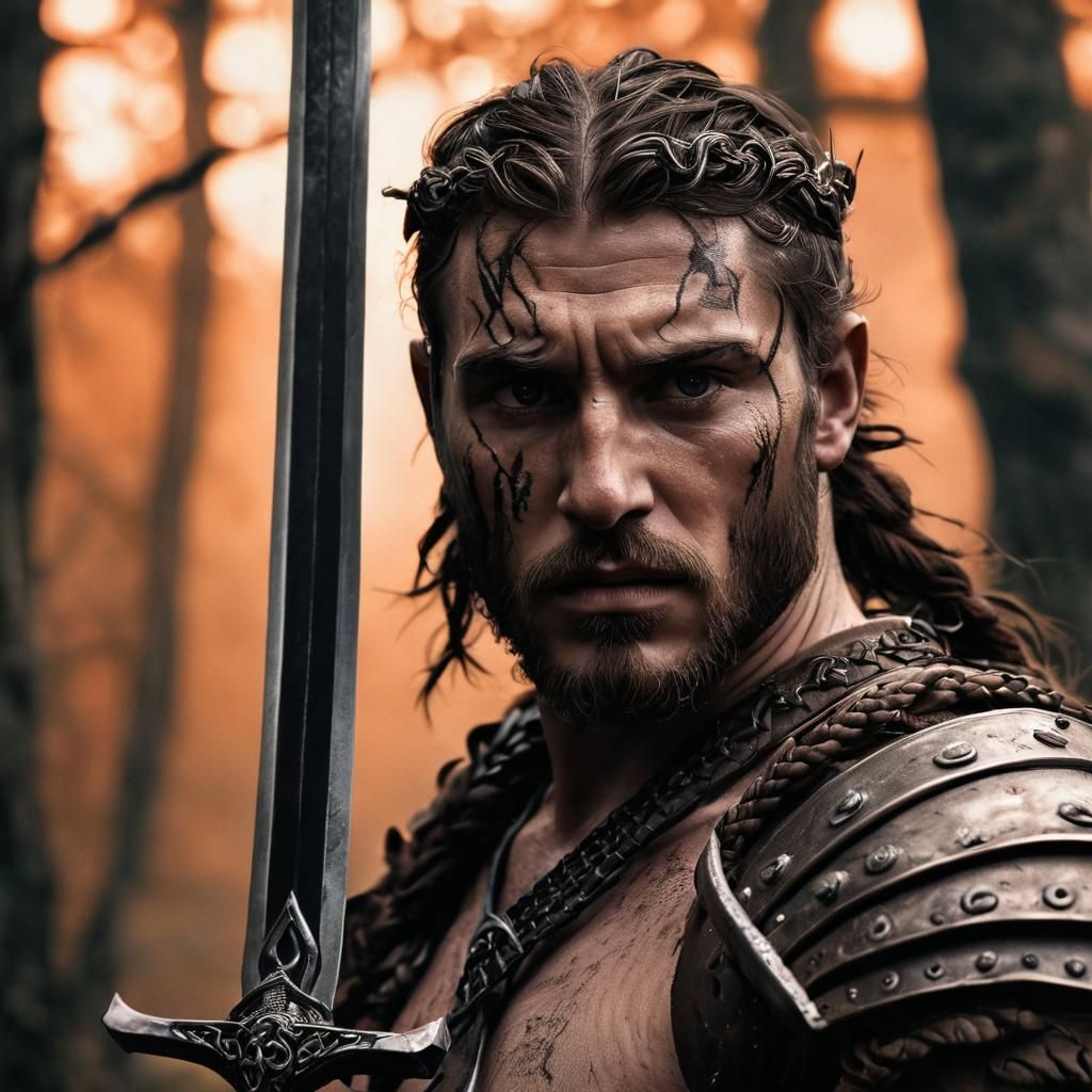Fierce Celtic Warrior in Battle: Hyperrealistic Portrait
