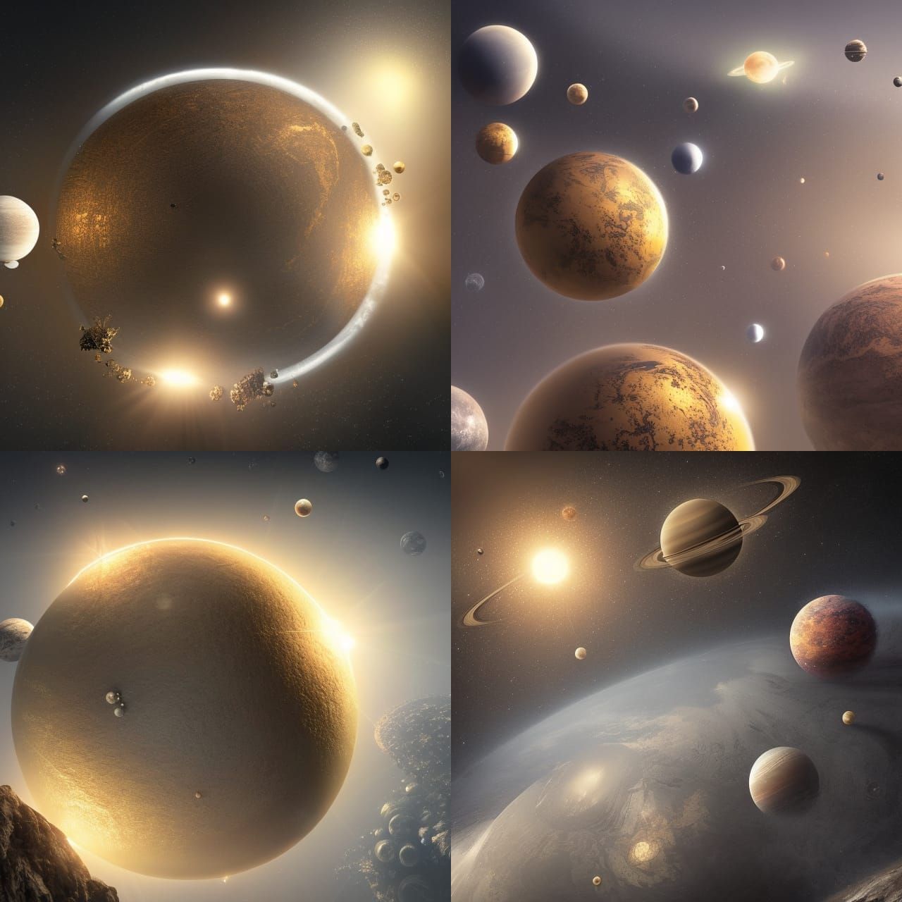 Gold and Silver Planets Orbit Diamond Sun