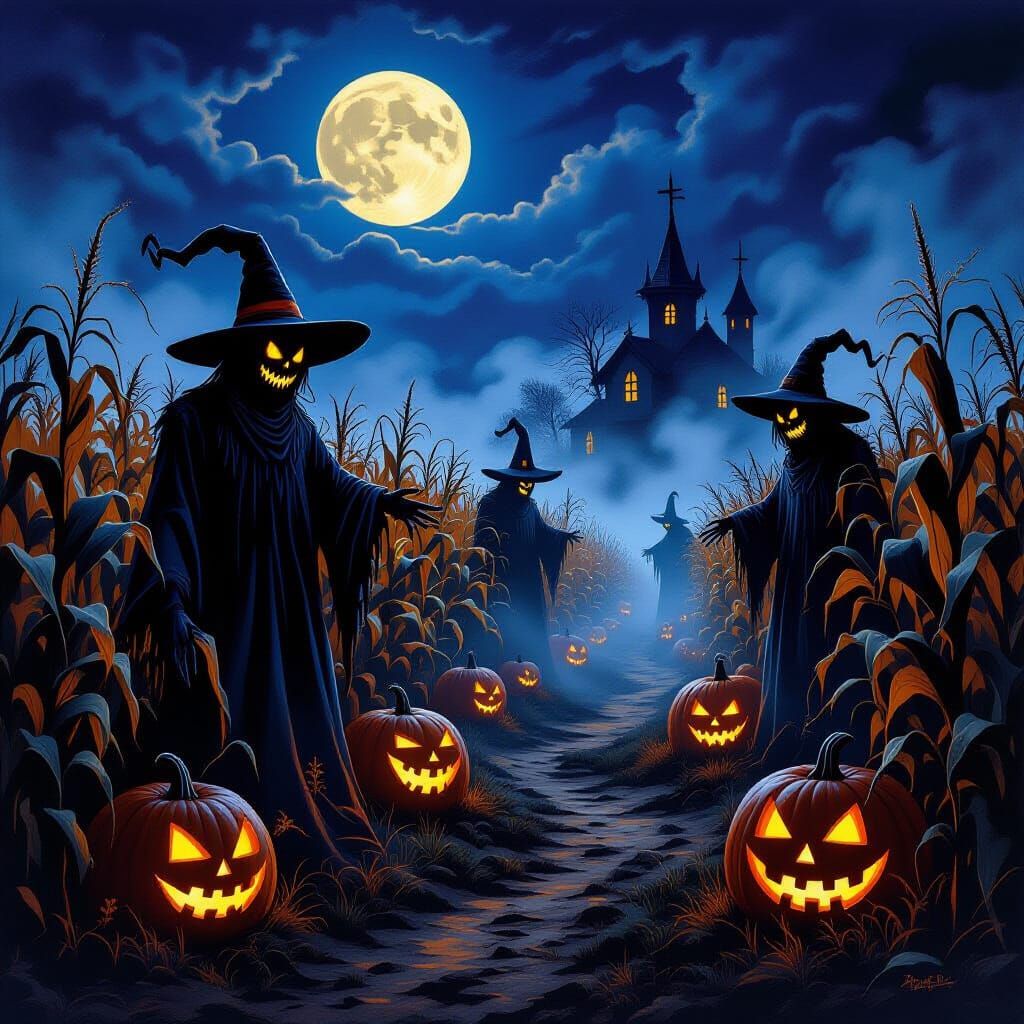 Haunted Corn Maze Midnight Scene