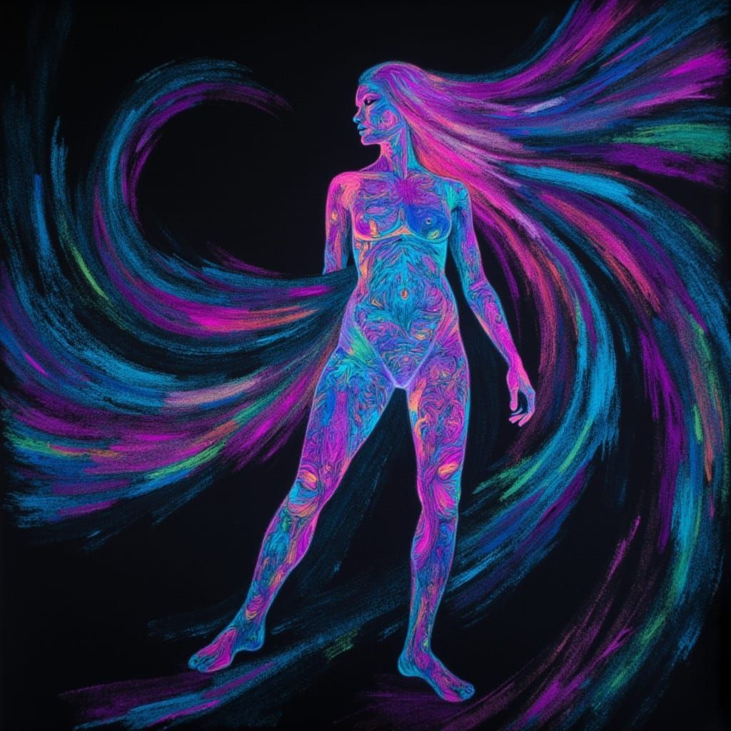 Surreal Holographic Figure Emerges from Melting Hurricane