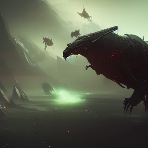 Fantastic Flying Creature in Detailed Dark Fantasy Art