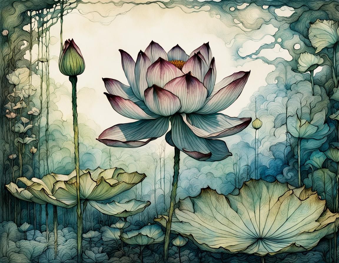 Medieval Lotus Blossom Inspired by Arthur Rackham