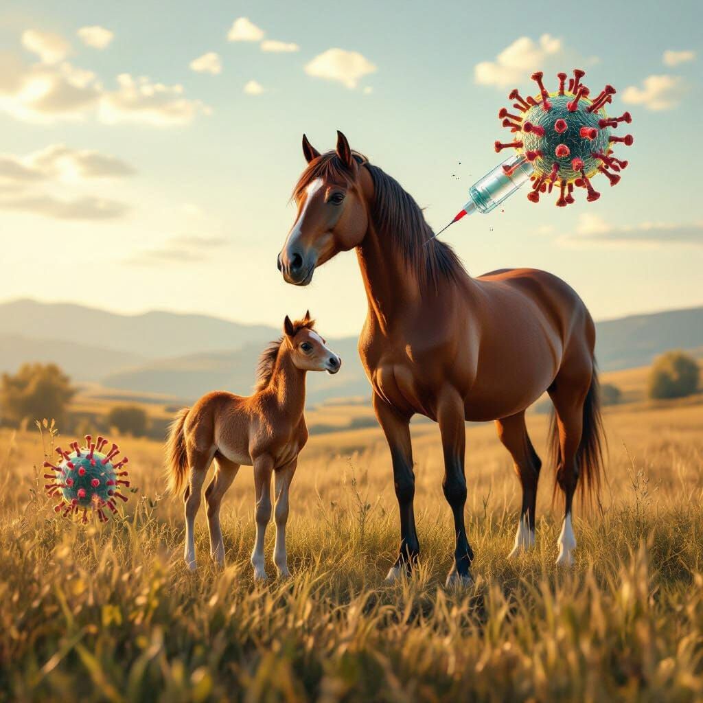 Mare and Foal with Coronavirus Illustration