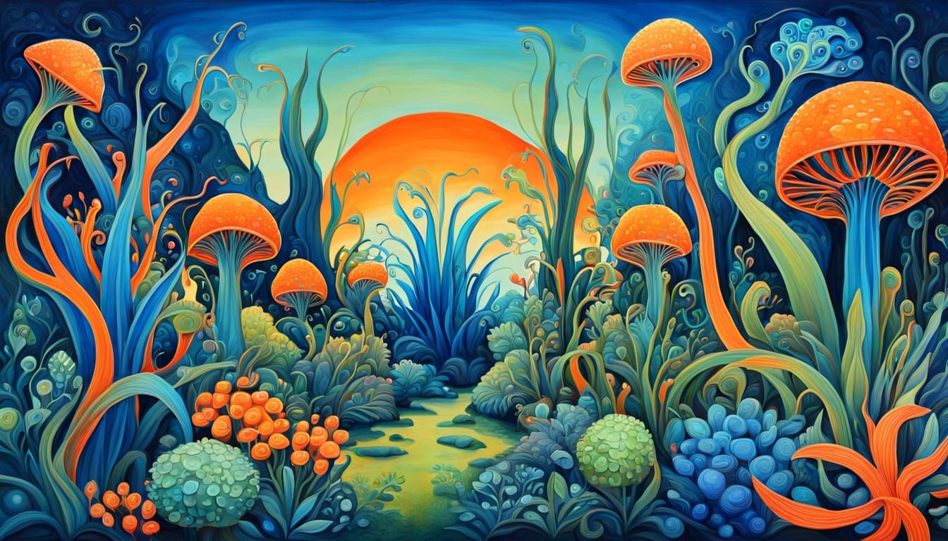 Surreal Botanical Garden in Vibrant Hues