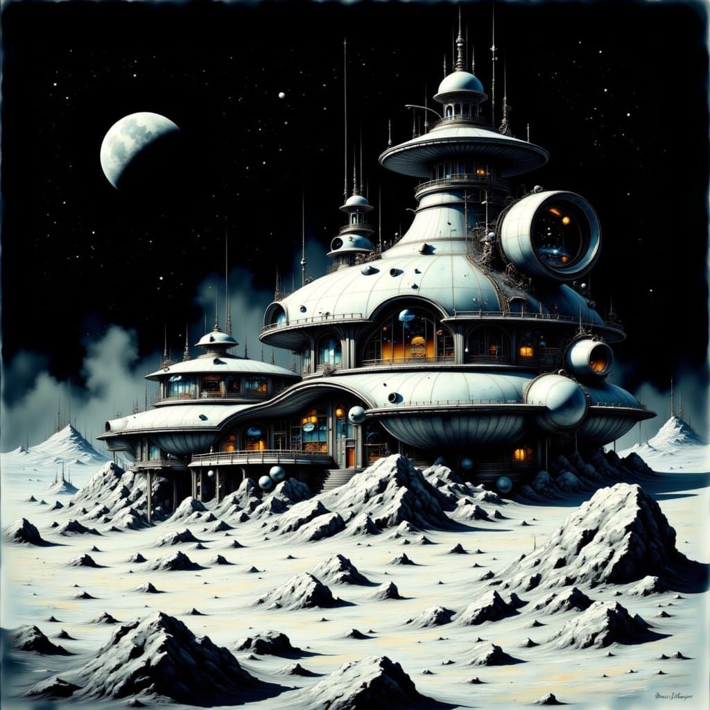 A Futuristic Moon Base in Cyberpunk Style