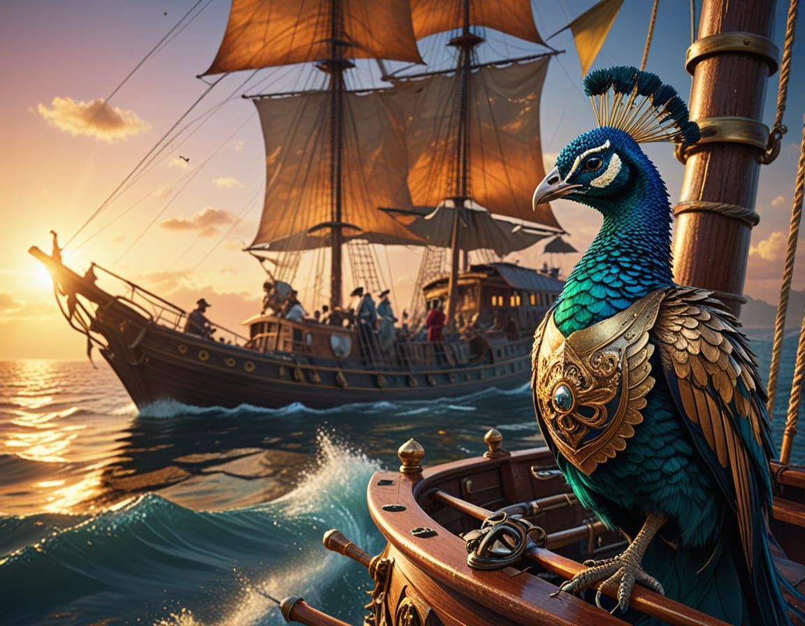 Sailing Pirate Peacock in Exotic Island Paradise