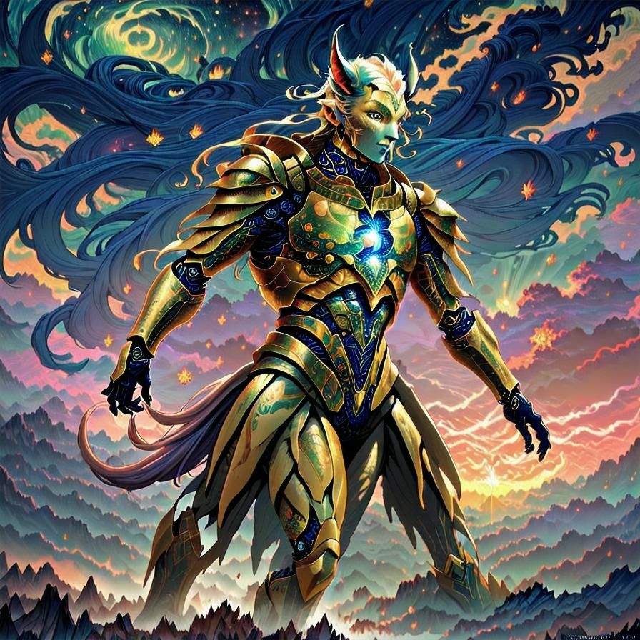 Armored Centaur Warrior in Dreamlike Galaxy, Pixel Art