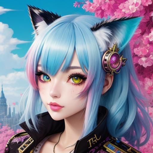 Dieselpunk Cat-Eared Girl in Anime Style