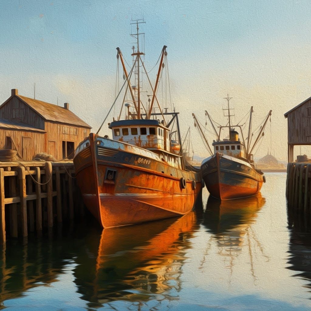 Weathered Fishing Trawlers in a Vintage Port