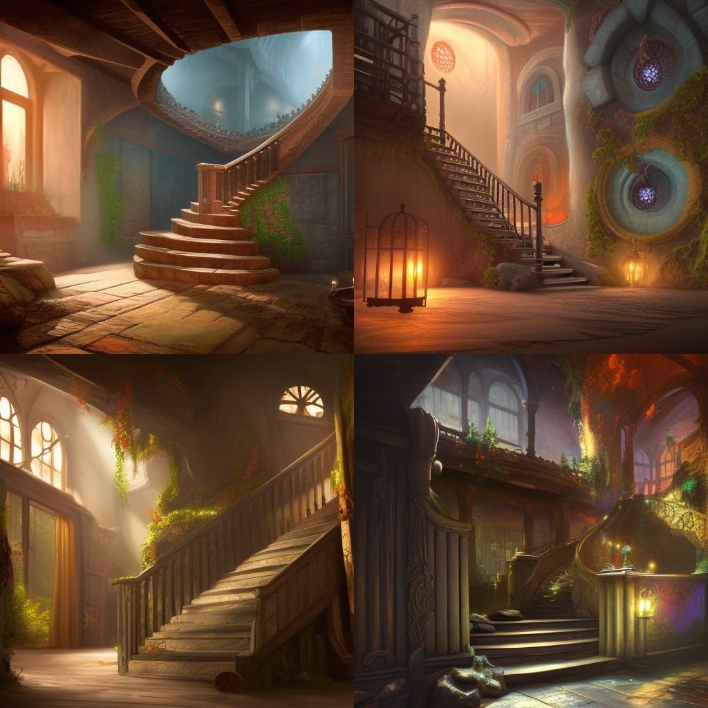 Fantastical Stairway to a Secret Basement, Detailed Matte Pa...