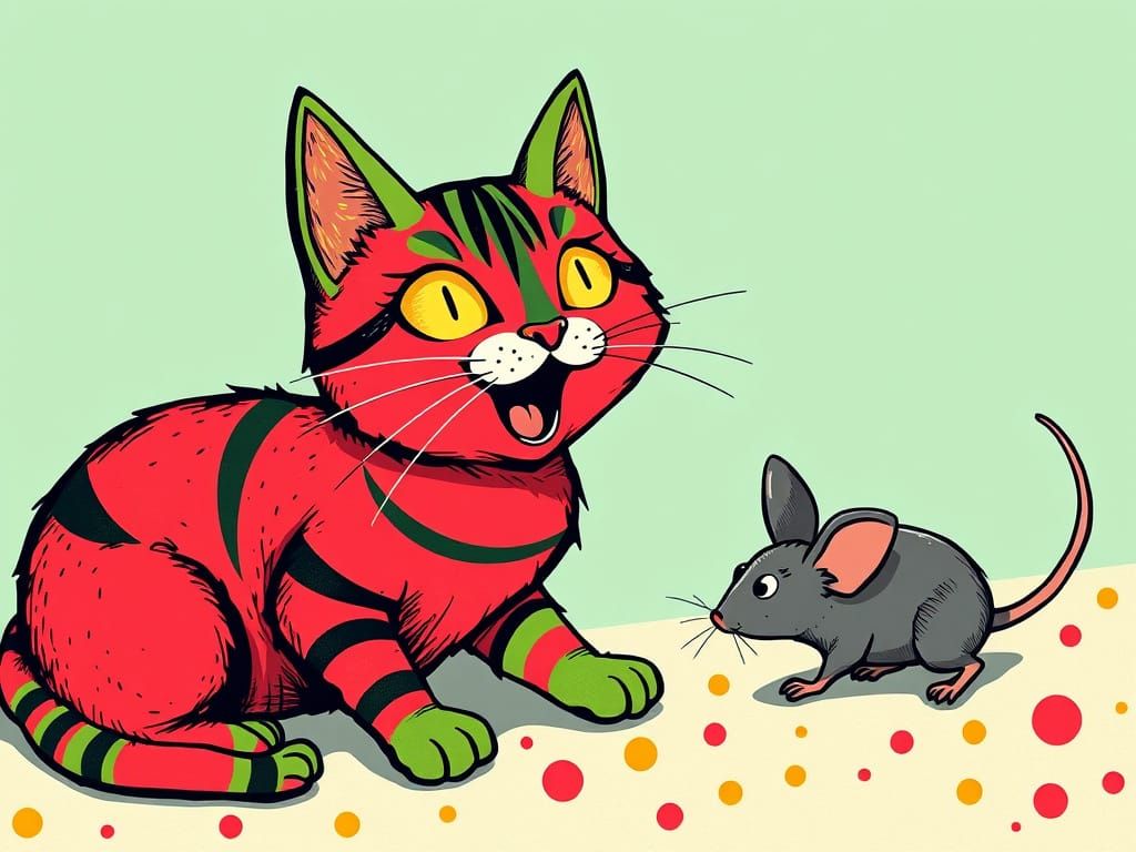 Whimsical Pop Art Watermelon Cat at Play