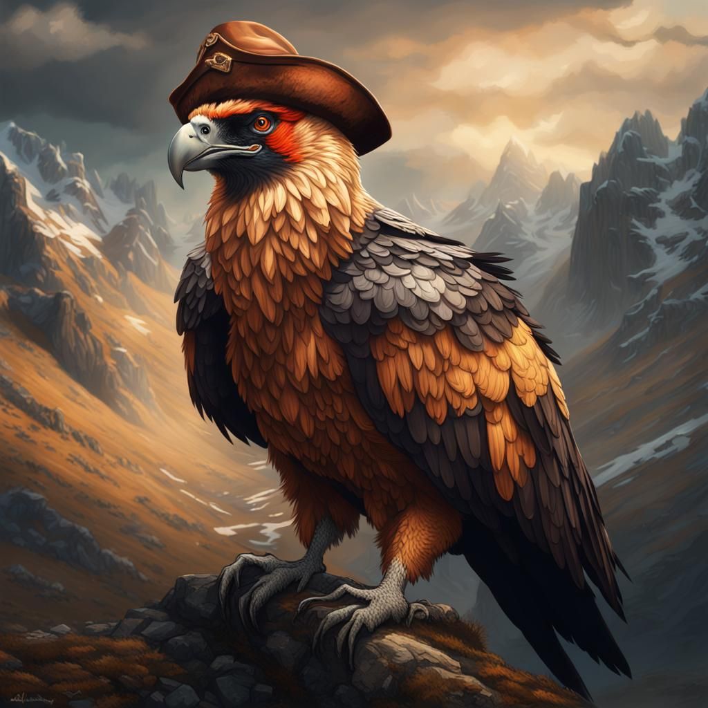 Bearded Vulture in Copper Hat, Bird Person