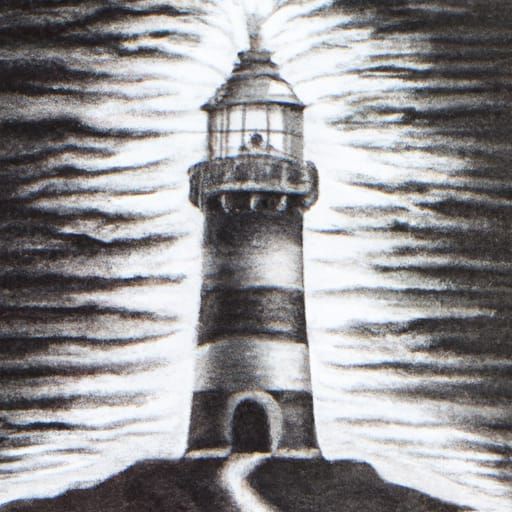 Spooky Lighthouse Charcoal Drawing in Hyperdetail