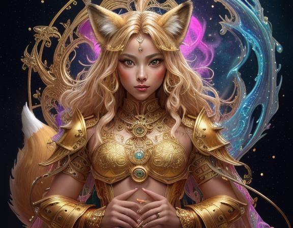 Golden Armored Fox: Digital Graffiti Art